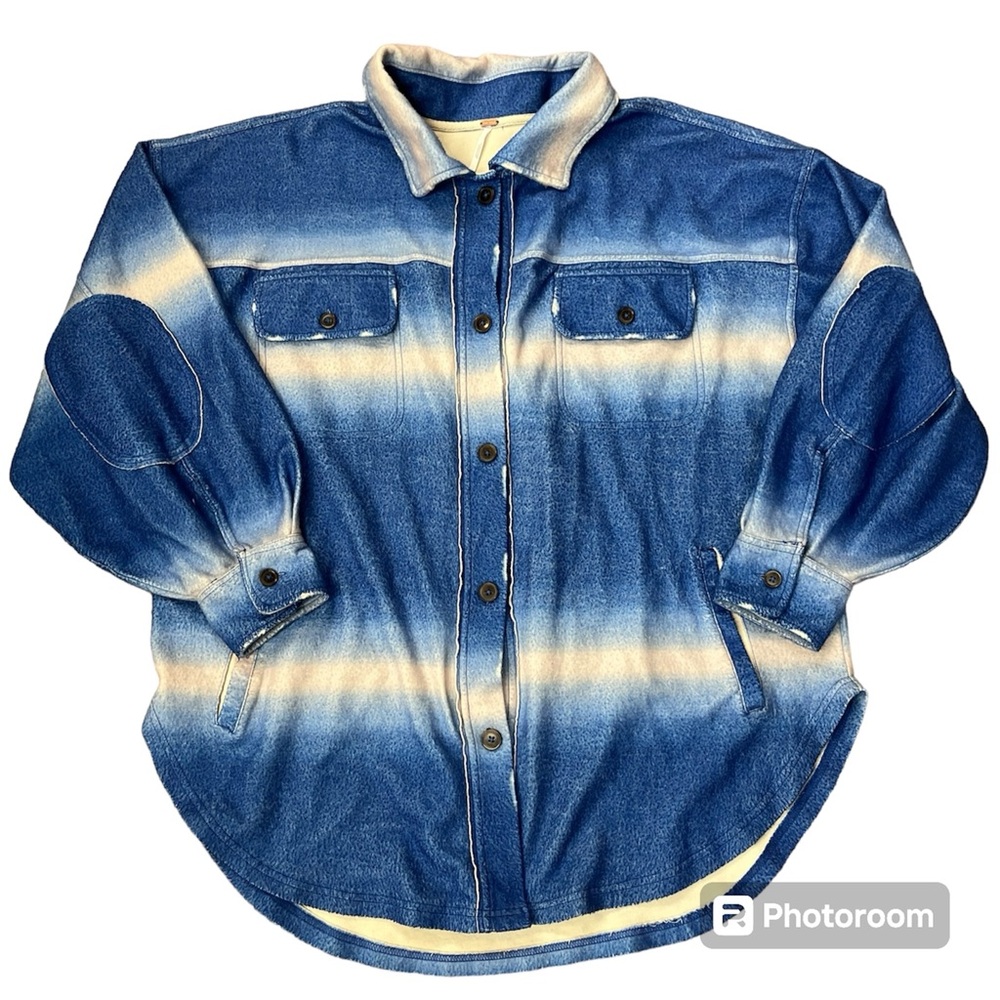 Free People Ruby Jacket Shacket Soft Blue Sz L Ov… - image 1